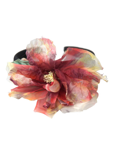 Rose pink silk floral black tiara hairband with intricate design, ideal for women’s elegant diadem accessories by Dolce & Gabbana.
