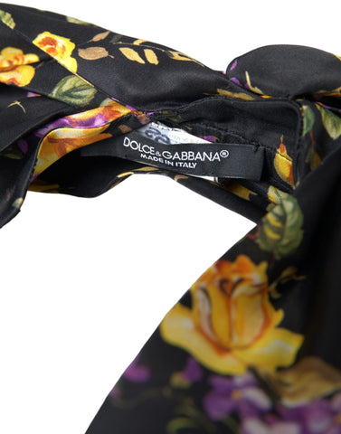 Black floral applique silk headband with Dolce & Gabbana logo, featuring elegant floral embroidery and a stylish diadem design.
