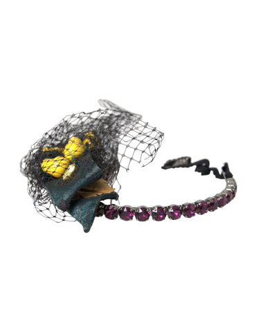 Dolce & Gabbana black lemons Sicily purple crystal net headband with intricate design and floral accents.