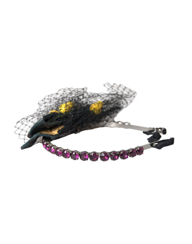 Black lemons Sicily purple crystal net headband by Dolce & Gabbana with intricate net design and purple crystal accents.