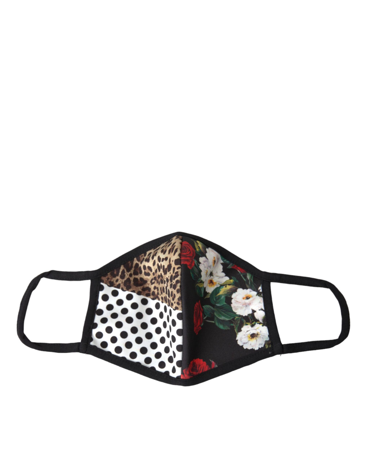 Multicolor leopard floral elastic face mask by Dolce & Gabbana featuring vibrant print and comfortable ear straps.