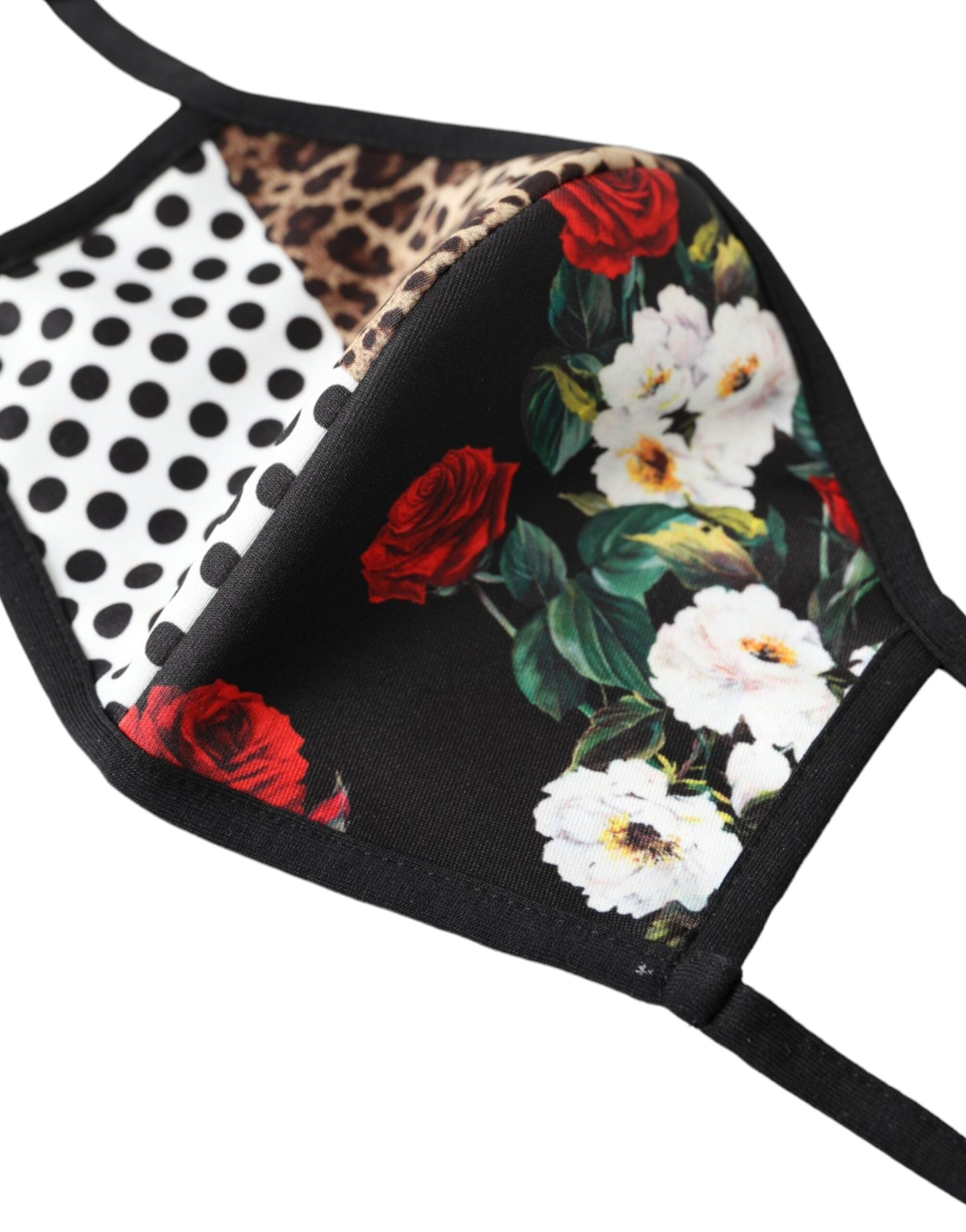 Multicolor leopard floral elastic ear strap face mask by Dolce & Gabbana featuring vibrant animal and floral print design.