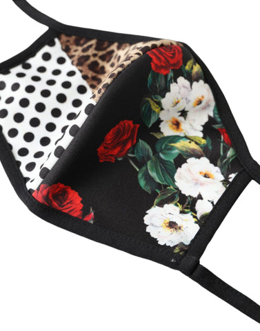 Multicolor leopard floral elastic ear strap face mask by Dolce & Gabbana featuring vibrant animal and floral print design.