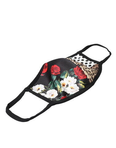 Multicolor leopard and floral elastic ear strap face mask by Dolce & Gabbana, featuring vibrant animal and floral print design.