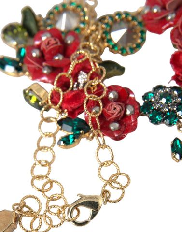 Gold brass link chain necklace with rose petal crystal pendant, Dolce & Gabbana jewelry accessory.