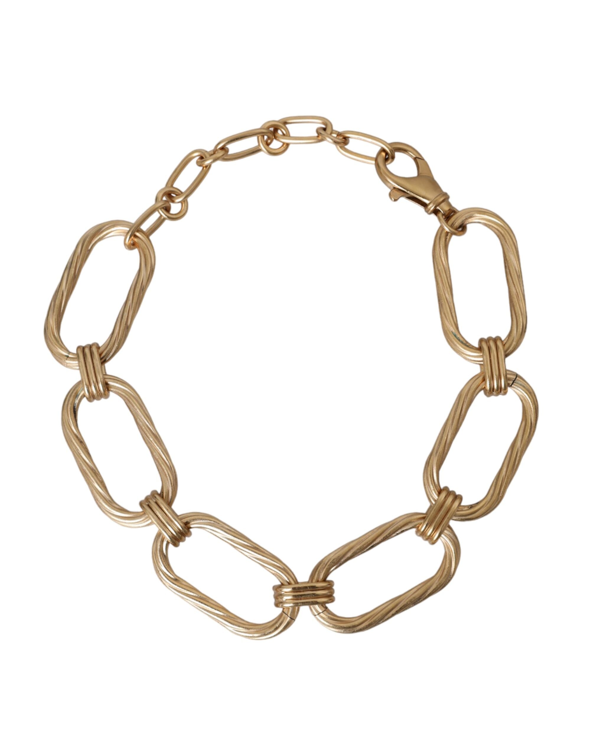 Gold tone brass large link chain necklace with bold jewelry style, designed by Dolce & Gabbana.