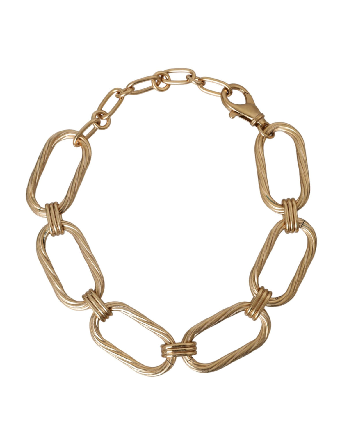 Gold tone brass large link chain necklace featuring bold, interconnected links, designed by Dolce & Gabbana.