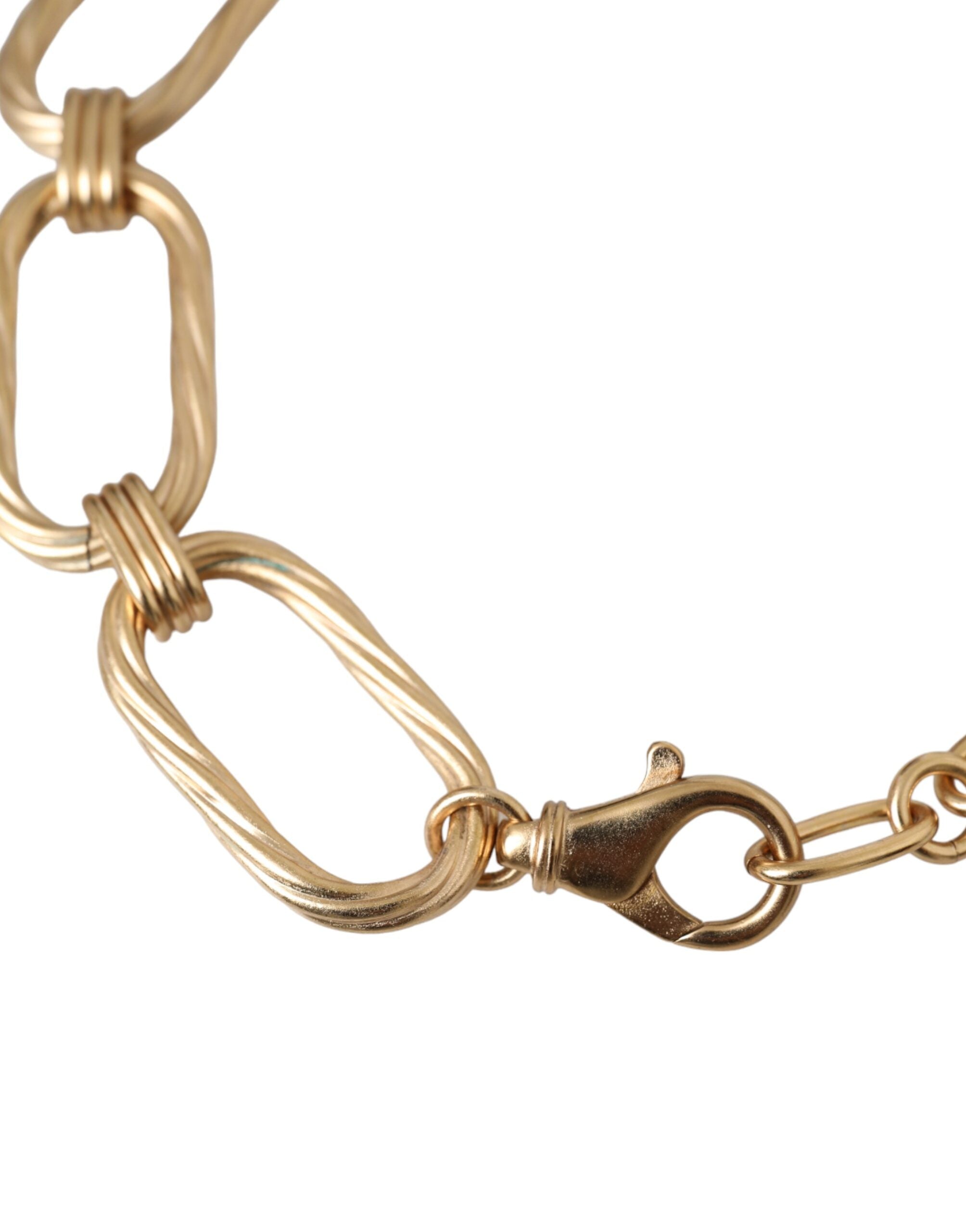 Gold tone brass large link chain necklace by Dolce & Gabbana, featuring bold, interconnected links for a statement jewelry piece.