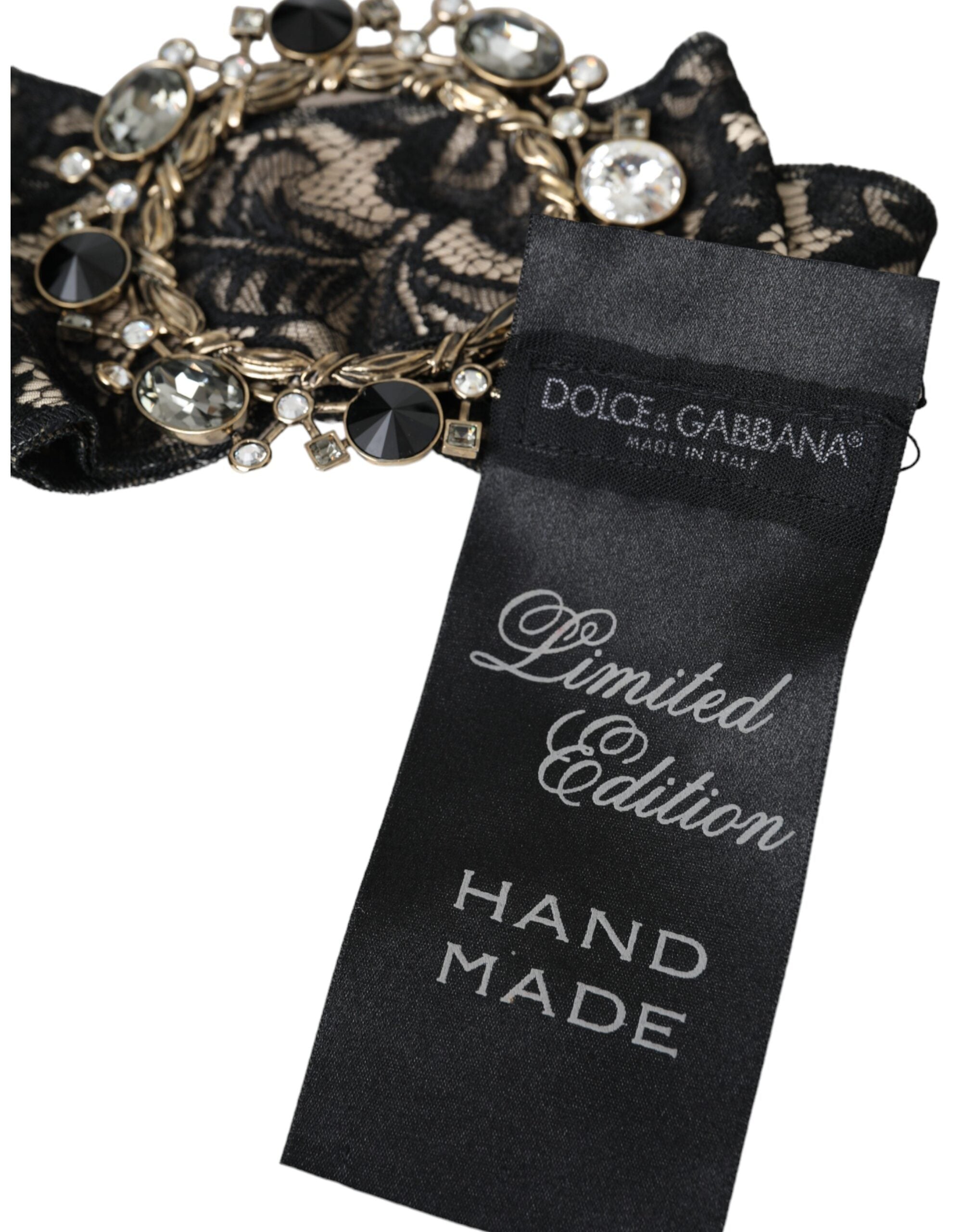Black lace crystal handmade brooch hair pin with intricate detailing, by Dolce & Gabbana, perfect for elegant hairstyles.