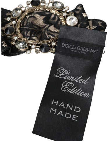 Black lace crystal handmade brooch hair pin with intricate detailing, by Dolce & Gabbana, perfect for elegant hairstyles.