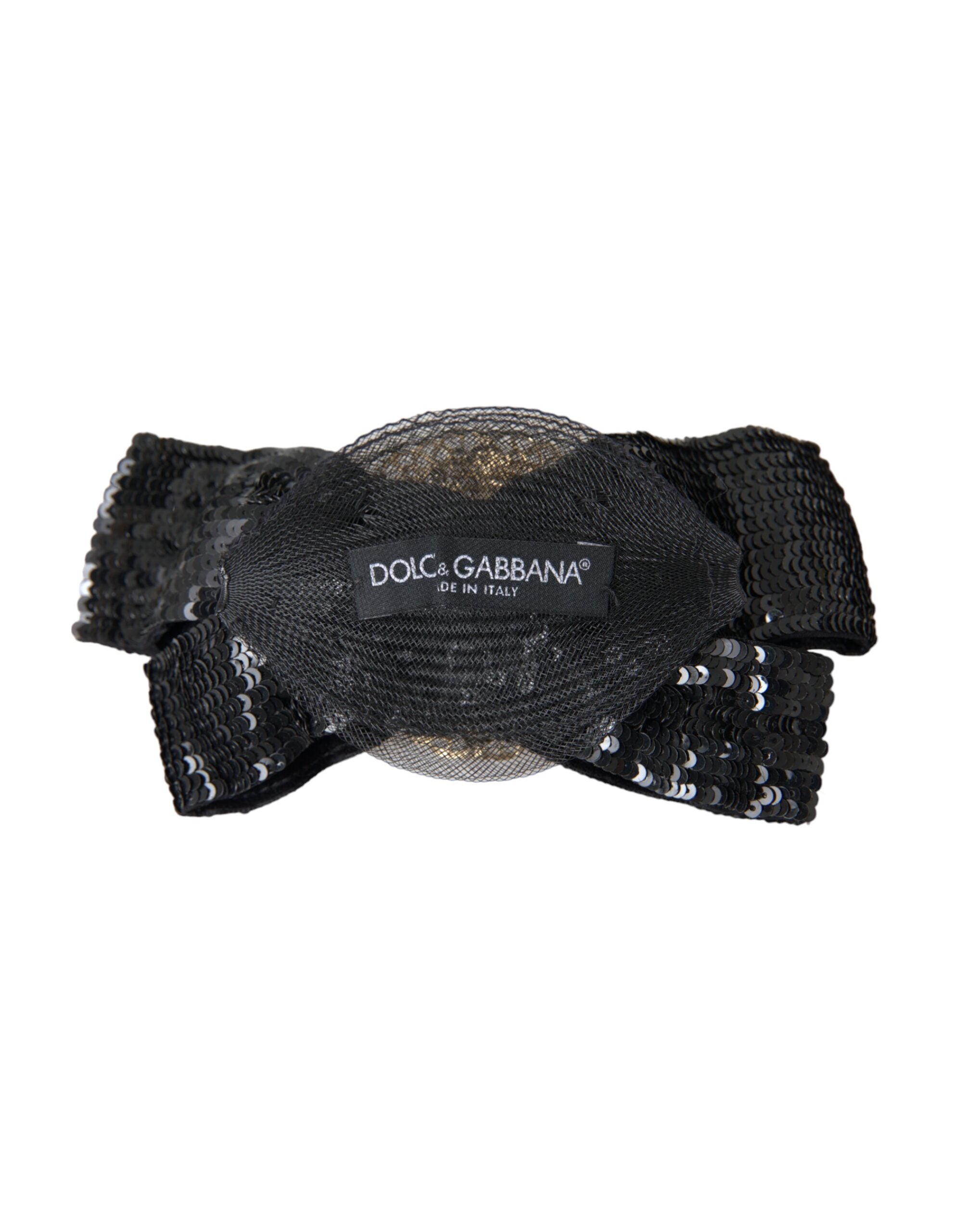 Black sequin pearl handmade brooch hair pin by Dolce & Gabbana with elegant sequins and pearl accents, perfect for accessorizing hair.