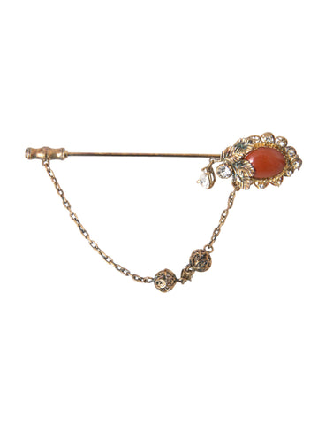 Gold brass and crystal chain with a 925 sterling silver pin brooch by Dolce & Gabbana, featuring intricate metallic and crystal details.