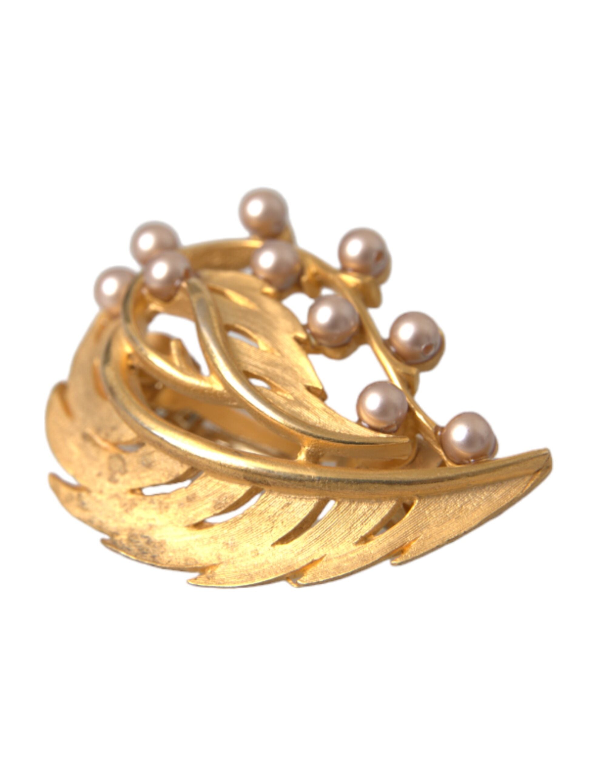 Gold brass leaf embellished jewelry brooch hair pin with intricate leaf design by Dolce & Gabbana
