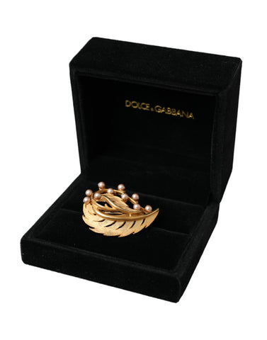 Gold brass leaf-embellished jewelry brooch hair pin with intricate leaf design by Dolce & Gabbana