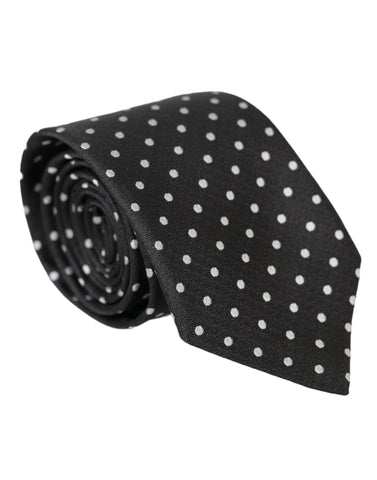 Black and white polka dot silk necktie face mask by Dolce & Gabbana, featuring a smooth, luxurious fabric with a stylish pattern.