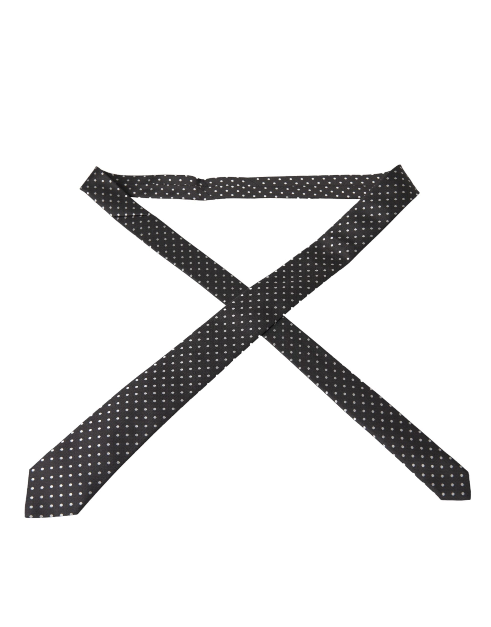 Black and white polka dot silk necktie face mask by Dolce & Gabbana, featuring a stylish polka dot pattern and smooth silk fabric.