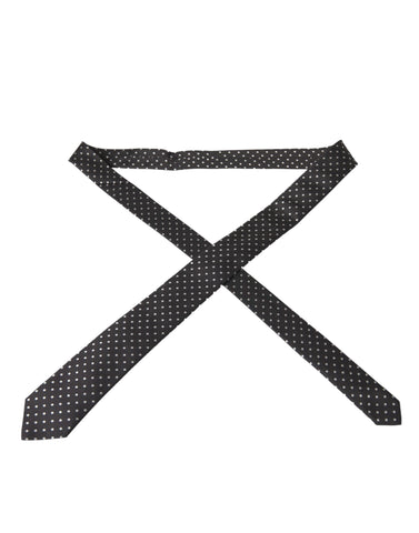 Black and white polka dot silk necktie face mask by Dolce & Gabbana, featuring a stylish polka dot pattern and smooth silk fabric.