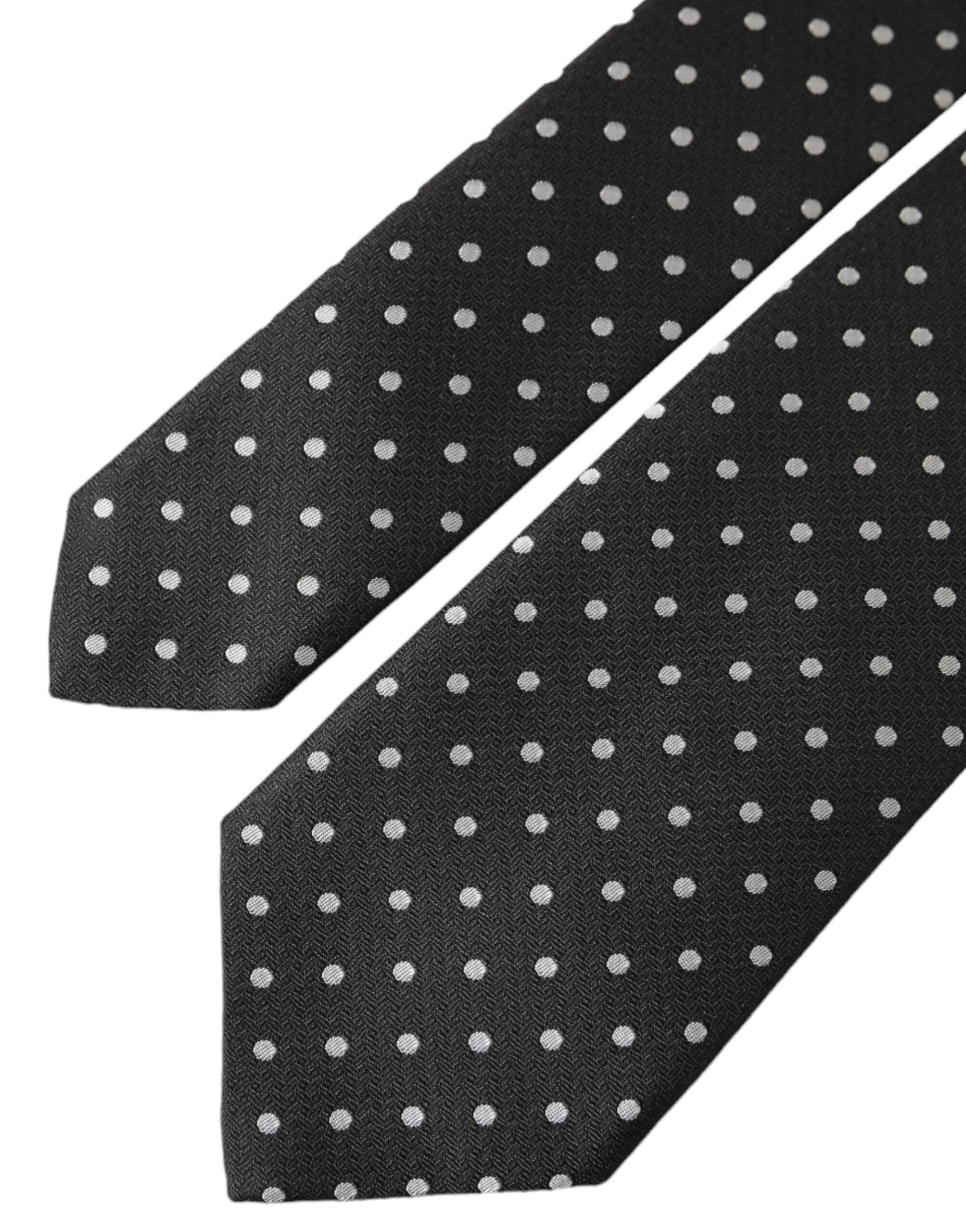 Dolce & Gabbana black and white polka dots silk necktie face mask with adjustable ear loops and sleek design.