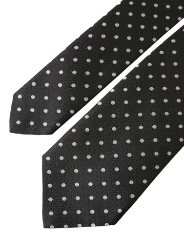 Dark Gray White Polka Dots 100% Silk Necktie Face Mask