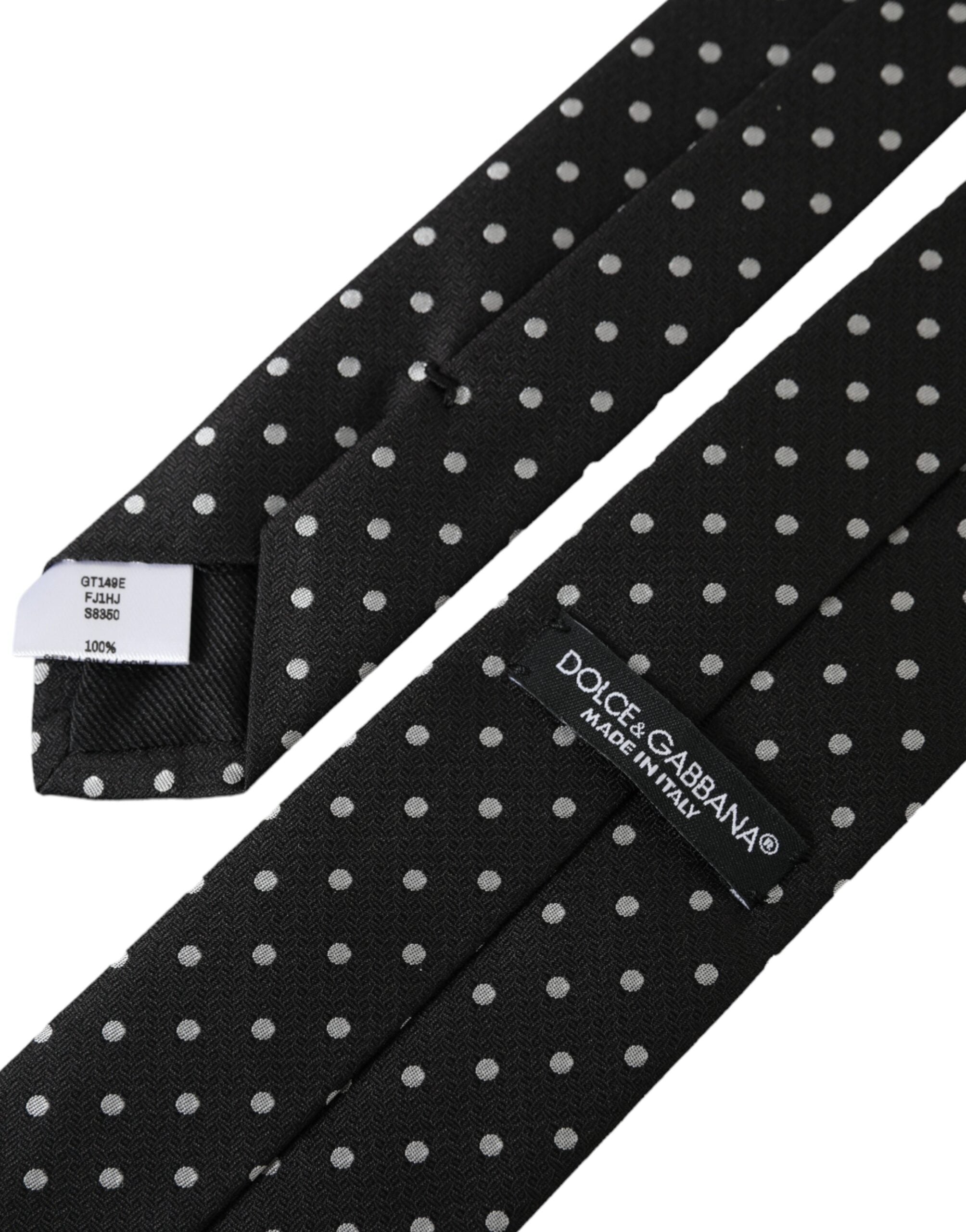 Dark Gray White Polka Dots 100% Silk Necktie Face Mask
