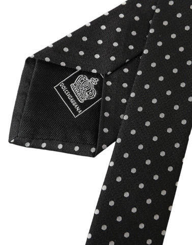 Dark Gray White Polka Dots 100% Silk Necktie Face Mask