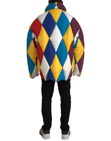 Multicolor men's puffer windbreaker jacket by Dolce & Gabbana, featuring a stylish design and lightweight, insulated construction.