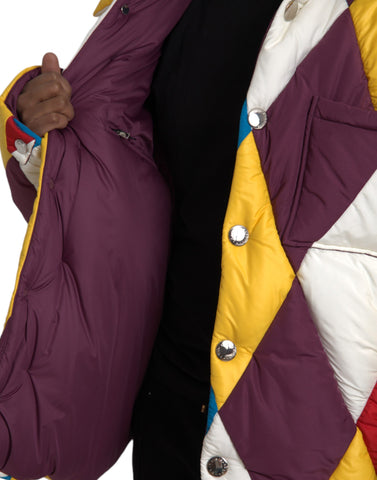 Colorful Dolce & Gabbana men's windbreaker puffer jacket with multicolor panels and a sporty, insulated design.