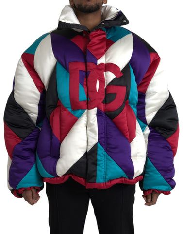 Multicolor logo Dolce & Gabbana puffer windbreaker jacket with vibrant design and lightweight, quilted construction.