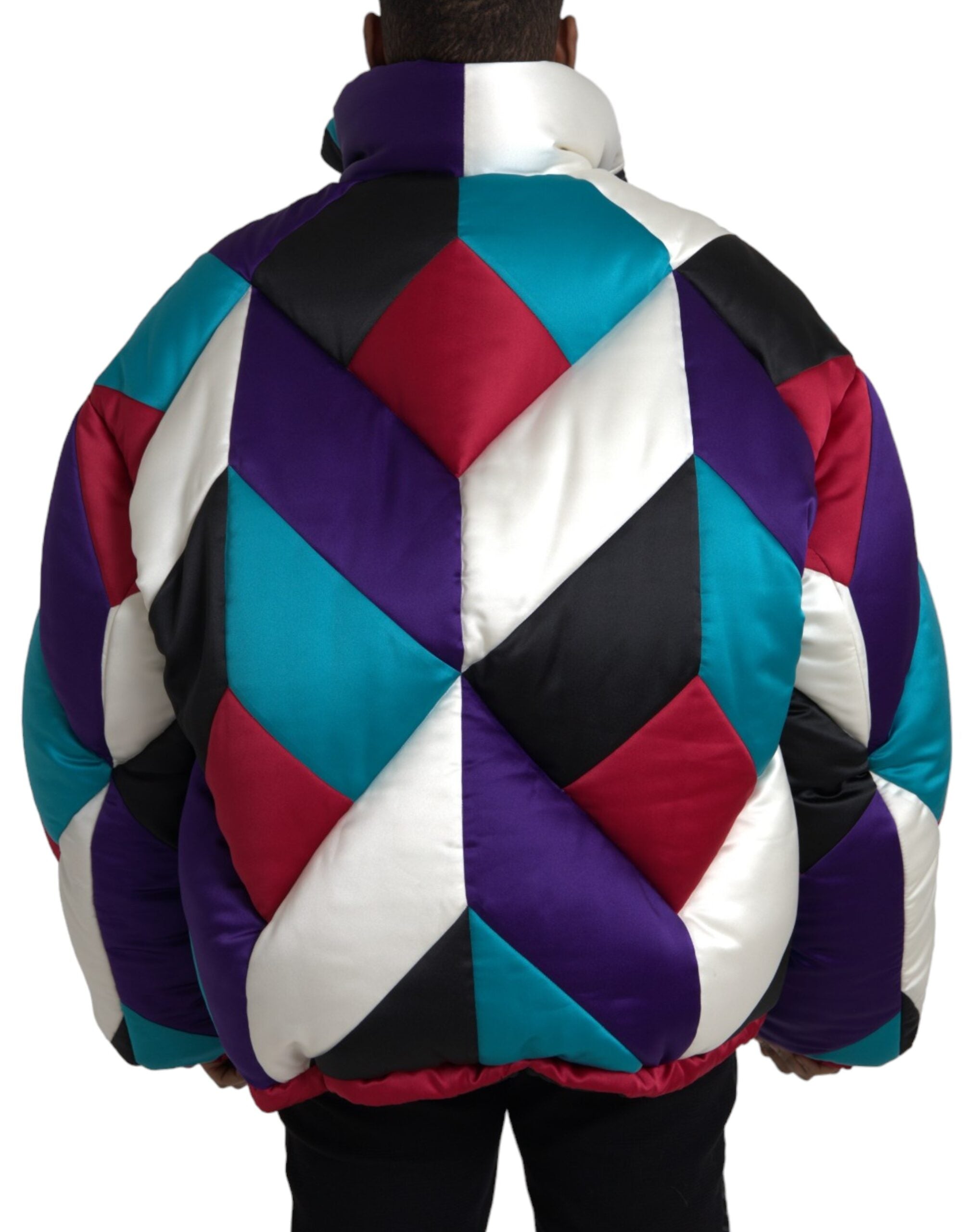 Multicolor Dolce & Gabbana logo windbreaker puffer jacket with vibrant design and hood, lightweight and stylish outerwear.