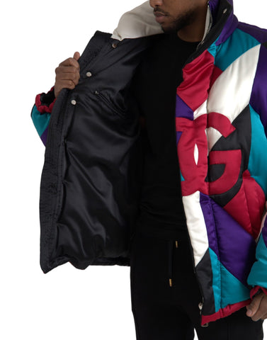 Multicolor Logo Dolce & Gabbana windbreaker puffer jacket with vibrant colors and logo details, lightweight and stylish for casual wear.