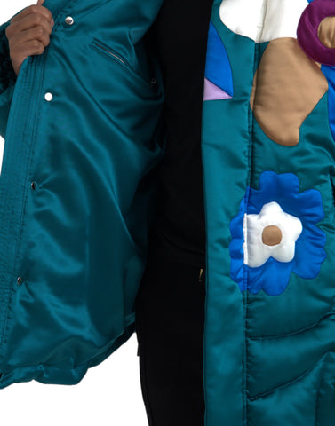 Dolce & Gabbana multicolor floral windbreaker puffer jacket with vibrant floral pattern and lightweight, insulated design.