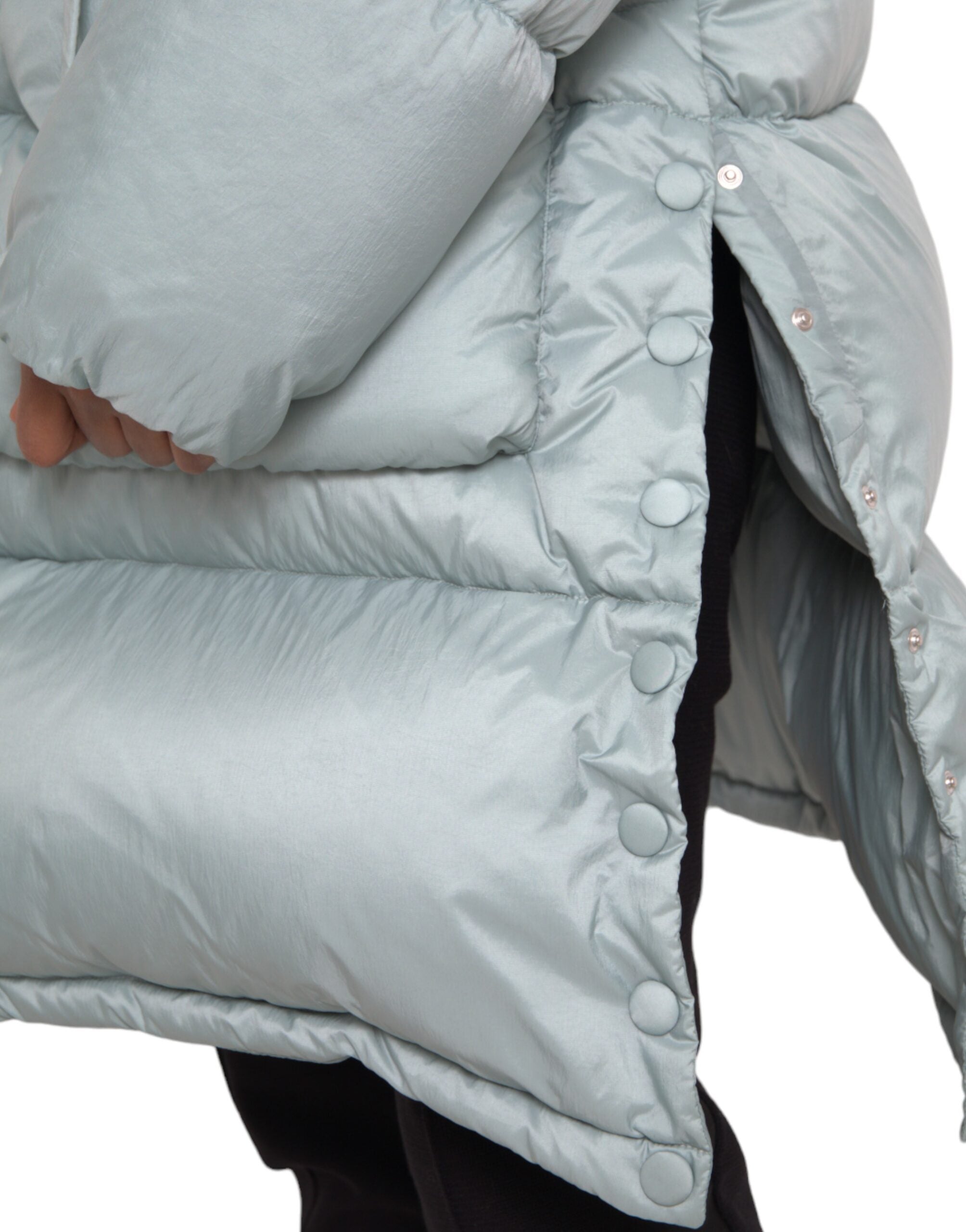 Light blue quilted hooded puffer jacket for men by Dolce & Gabbana, featuring a padded design and hooded style.