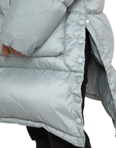 Light blue quilted hooded puffer jacket for men by Dolce & Gabbana, featuring a padded design and hooded style.