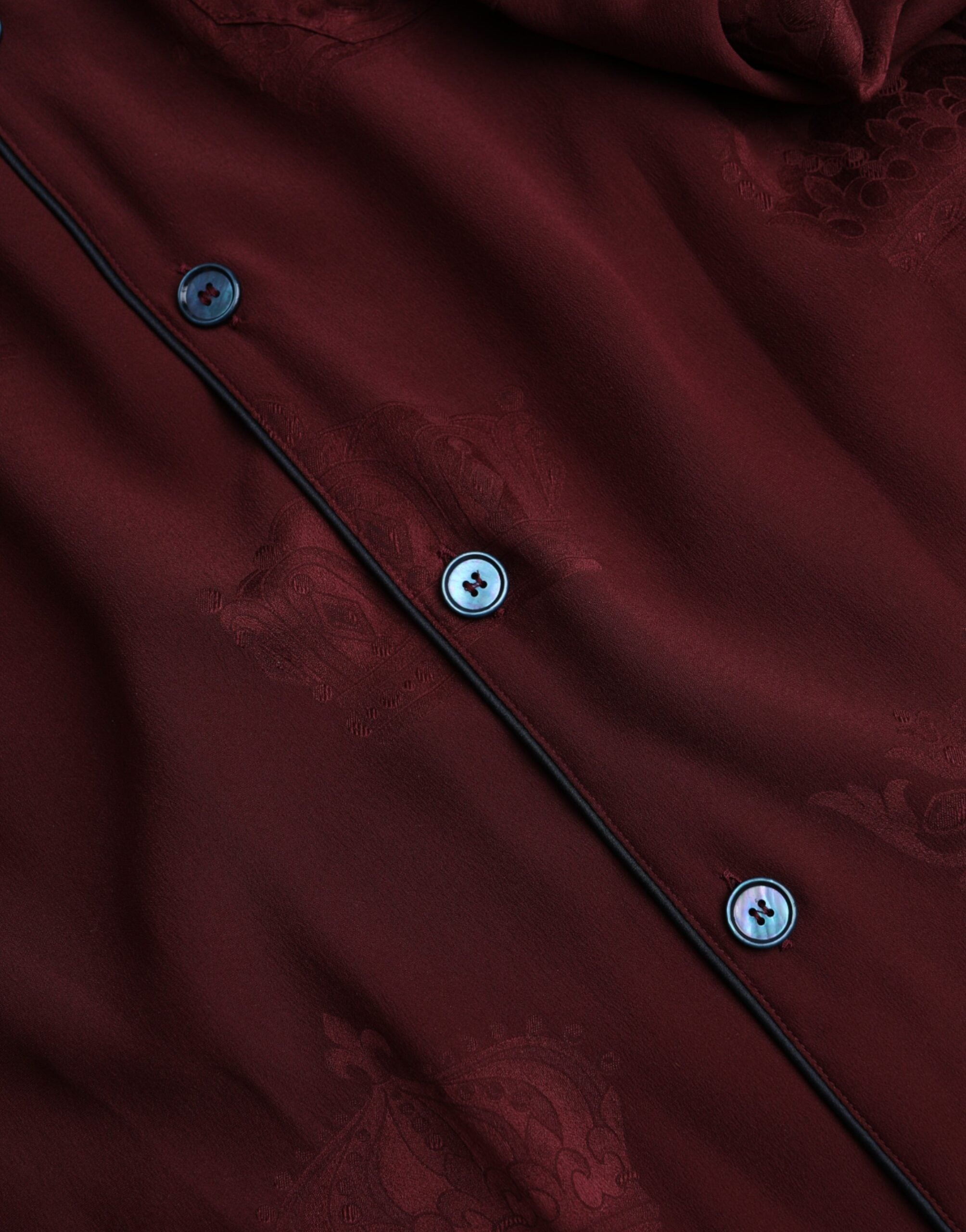 Maroon Crown Jacquard Silk Long Sleeve Shirt by Dolce & Gabbana, featuring intricate jacquard pattern and elegant long sleeves.