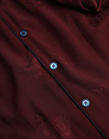 Maroon Crown Jacquard Silk Long Sleeve Shirt by Dolce & Gabbana, featuring intricate jacquard pattern and elegant long sleeves.