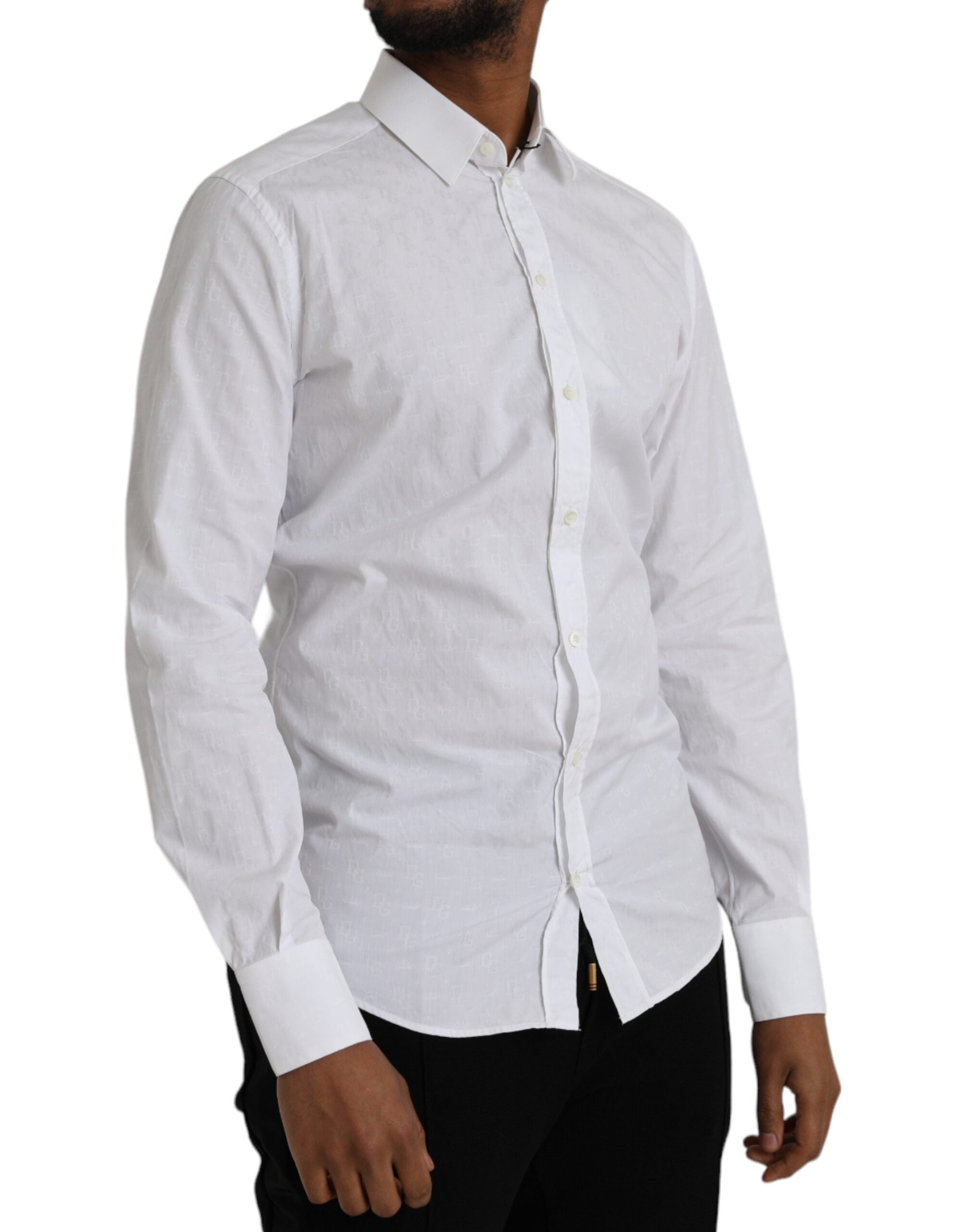 White cotton long sleeve dress by Dolce & Gabbana featuring a gold shirt detail, elegant and stylish for sophisticated occasions.