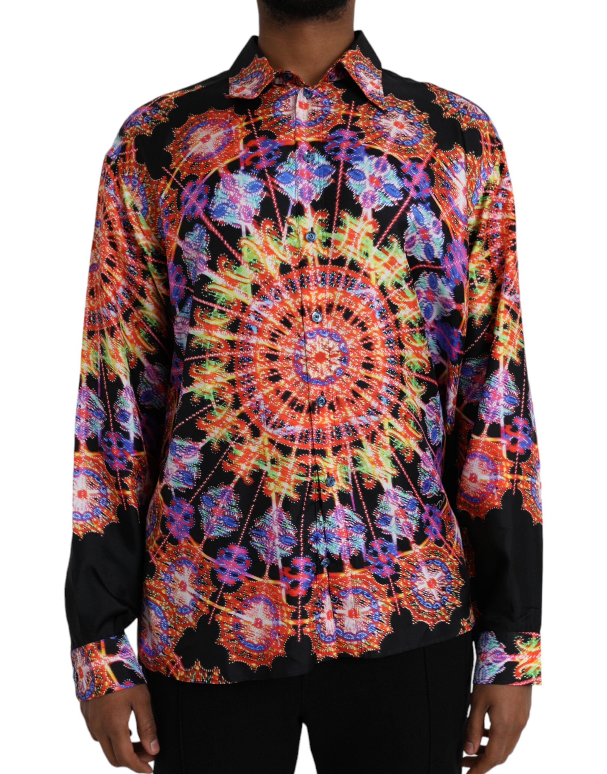 Multicolor Luminarie silk casual men's shirt by Dolce & Gabbana with vibrant print and relaxed fit.