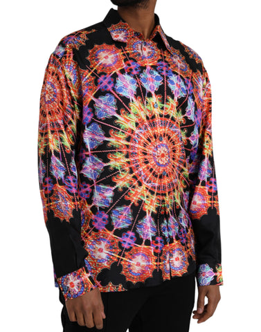 Multicolor Luminarie silk men's casual shirt by Dolce & Gabbana, featuring vibrant multicolor patterns and a relaxed fit.