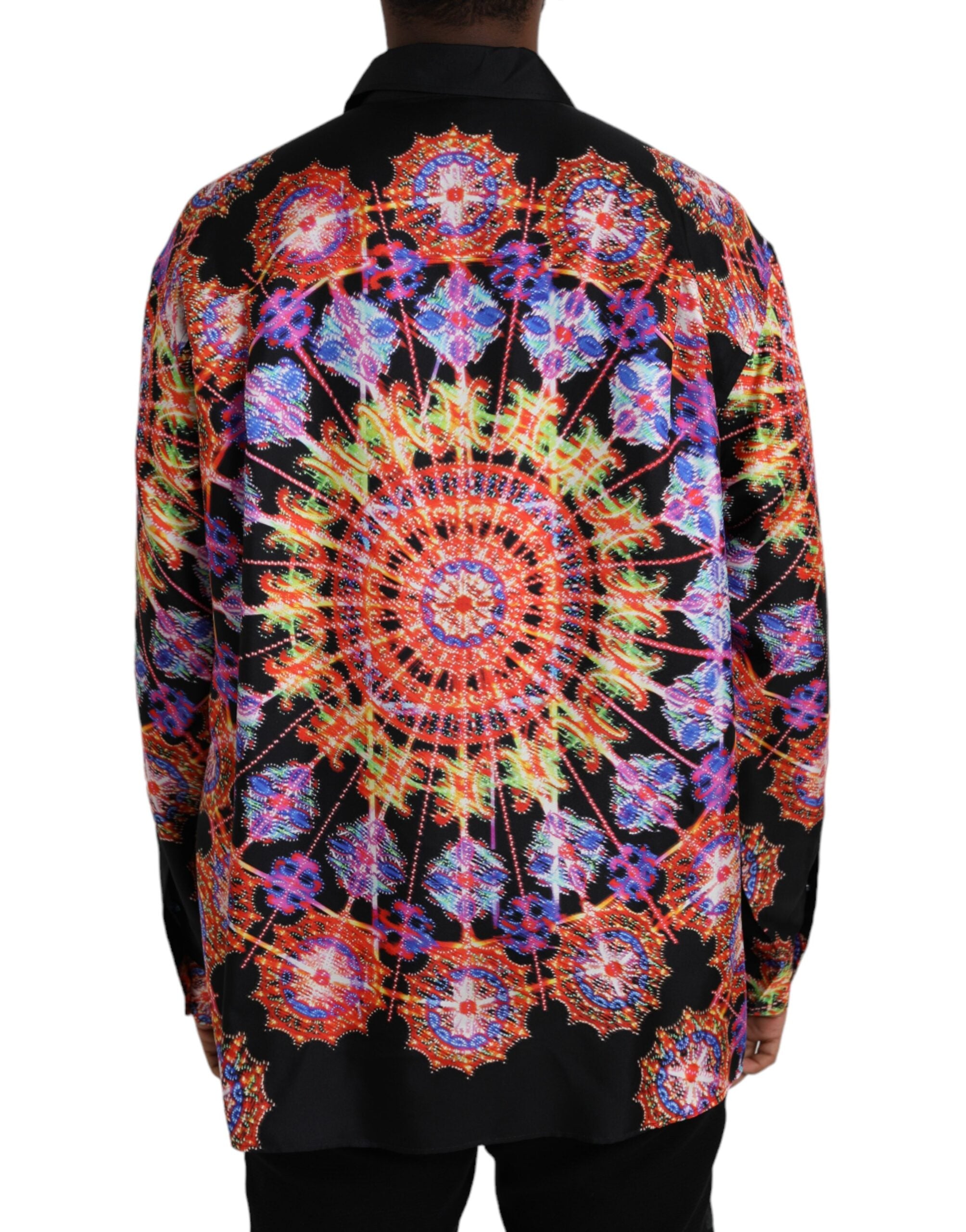 Multicolor Luminarie silk casual men's shirt by Dolce & Gabbana with vibrant pattern and classic fit.
