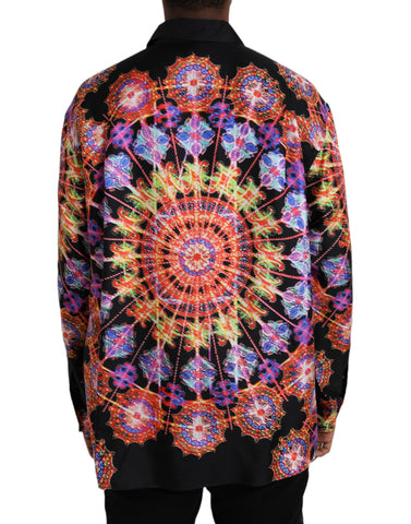 Multicolor Luminarie silk casual men's shirt by Dolce & Gabbana with vibrant pattern and classic fit.