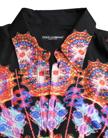 Multicolor Luminarie silk men's casual shirt by Dolce & Gabbana, featuring vibrant patterns and a relaxed fit.