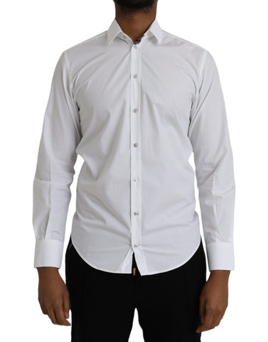 White cotton long sleeve dress from Dolce & Gabbana's Martini Shirt collection, featuring a classic and elegant design.