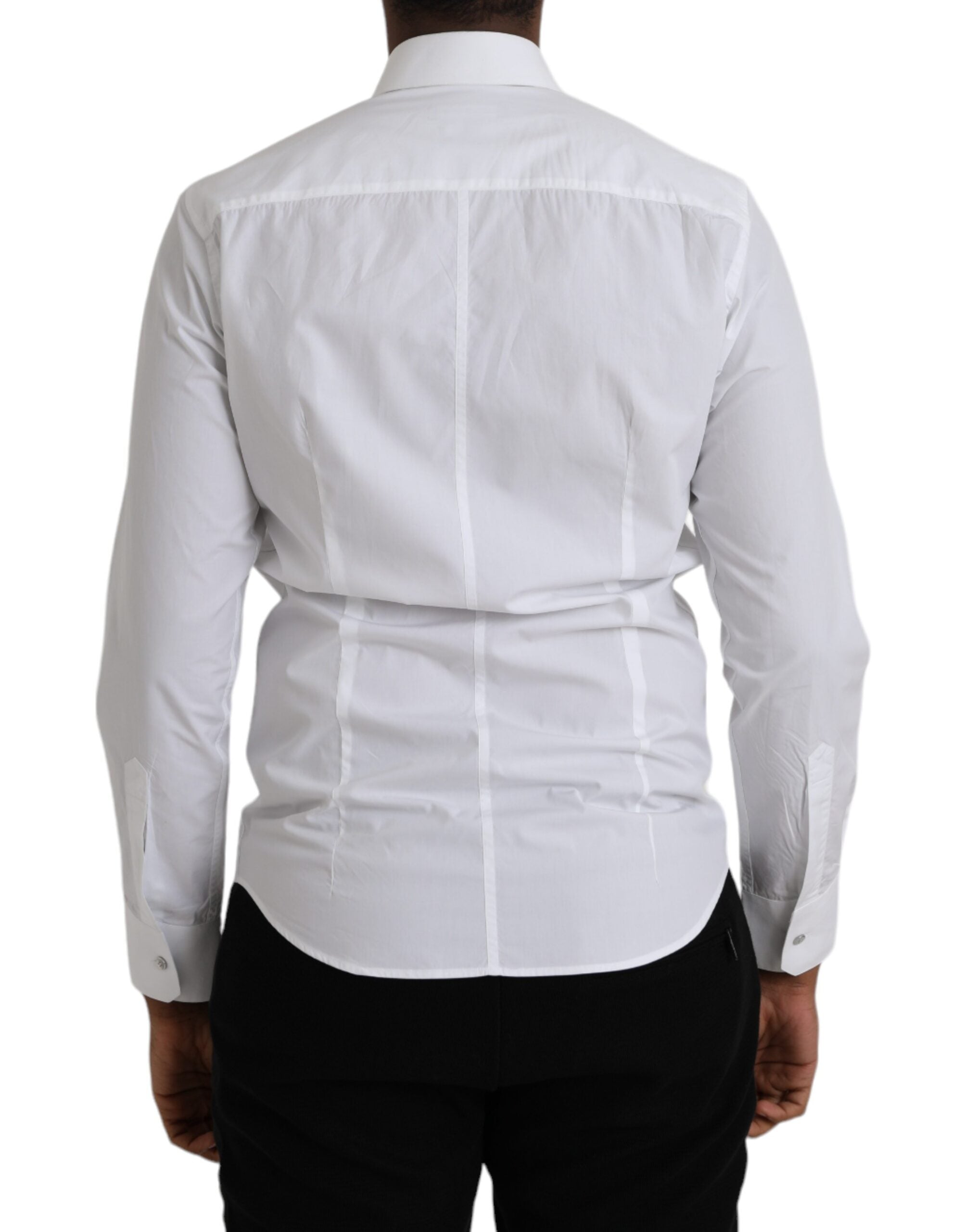 White cotton long sleeve dress by Dolce & Gabbana, featuring a stylish Martini shirt design and elegant fit.