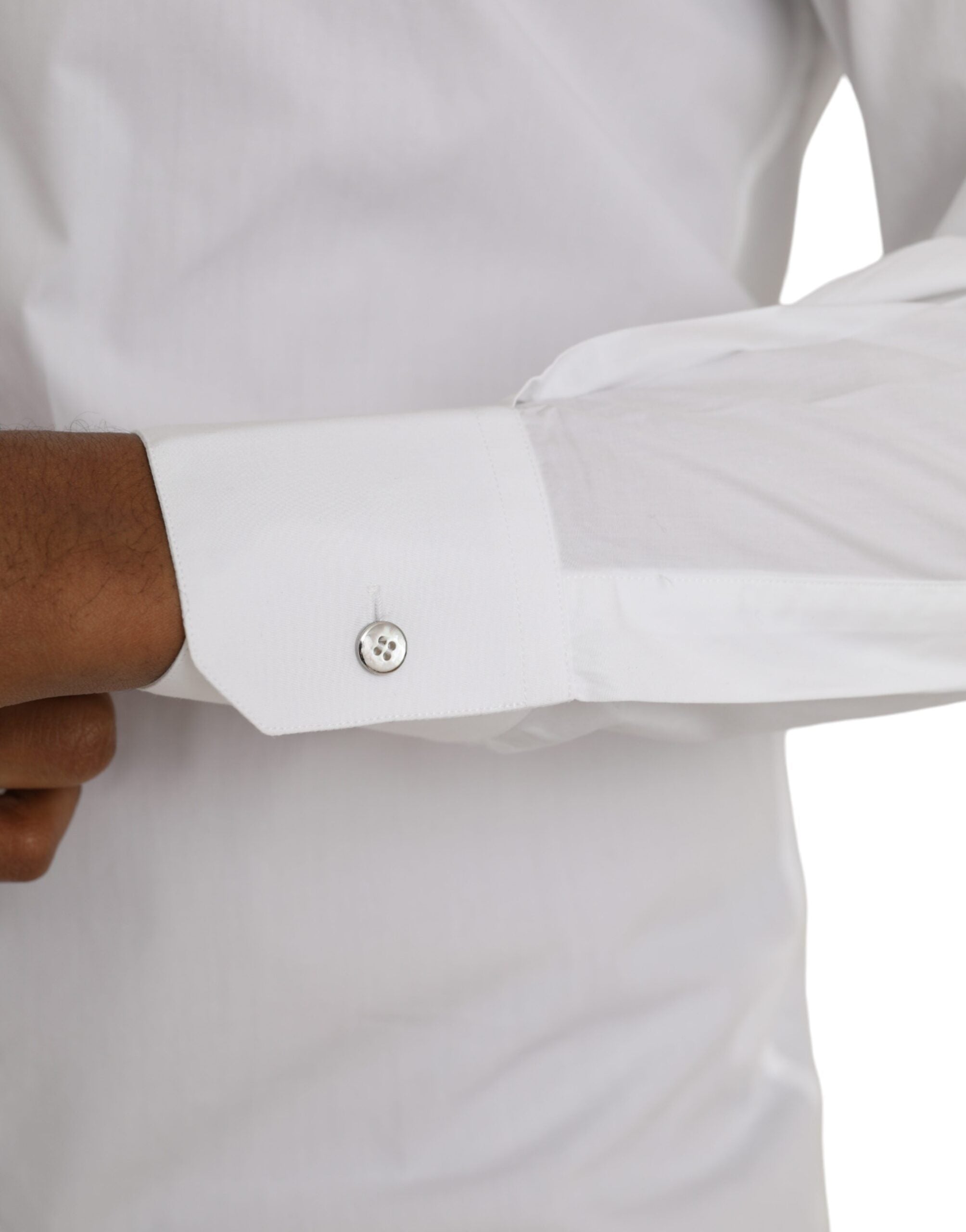 White cotton long sleeve dress by Dolce & Gabbana, featuring a classic shirt design with a tailored fit.