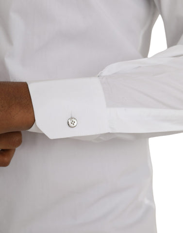 White cotton long sleeve dress by Dolce & Gabbana, featuring a classic shirt design with a tailored fit.
