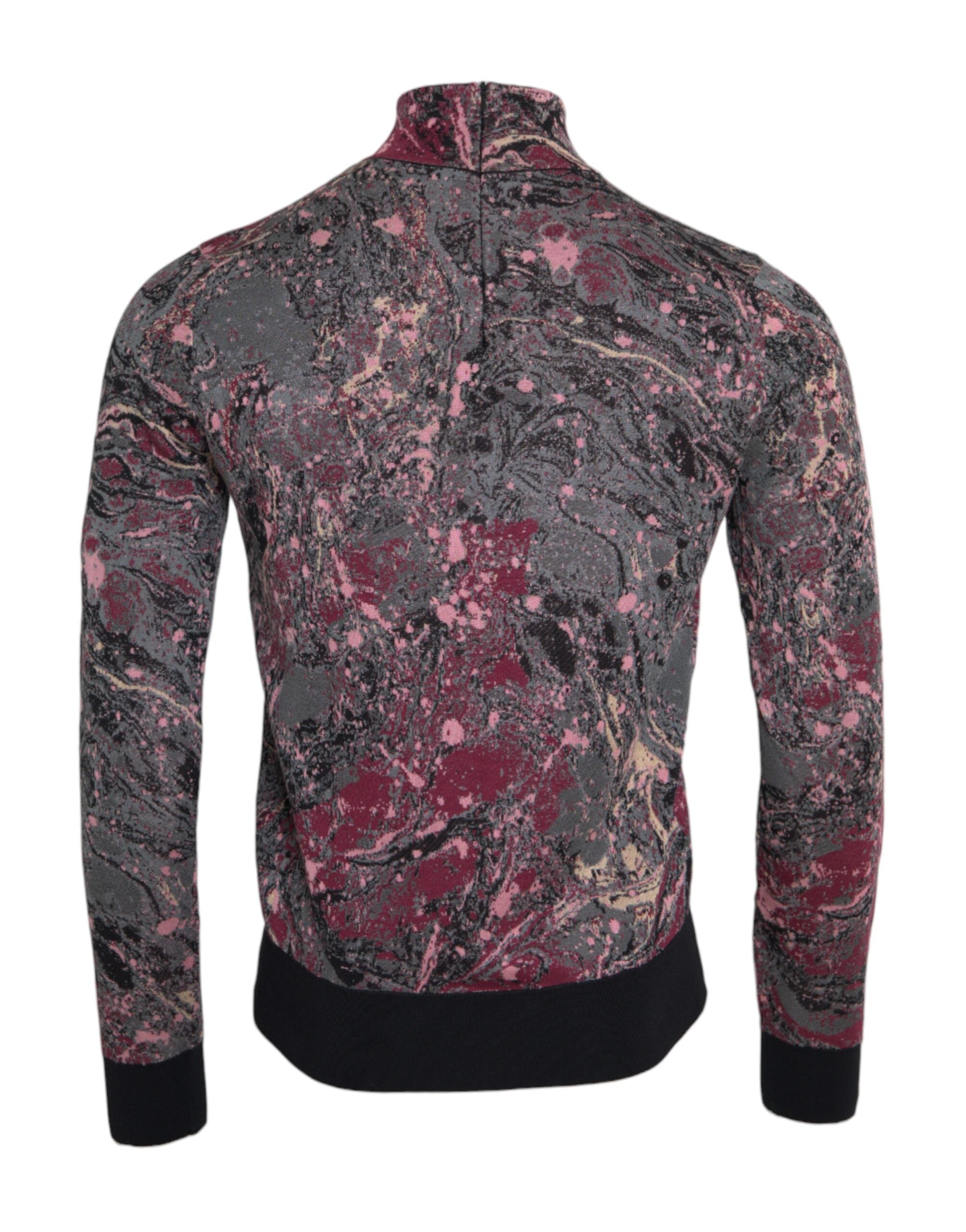 Multicolor graphic turtle neck men's sweater by Dolce & Gabbana, featuring vibrant patterns and cozy knit fabric.