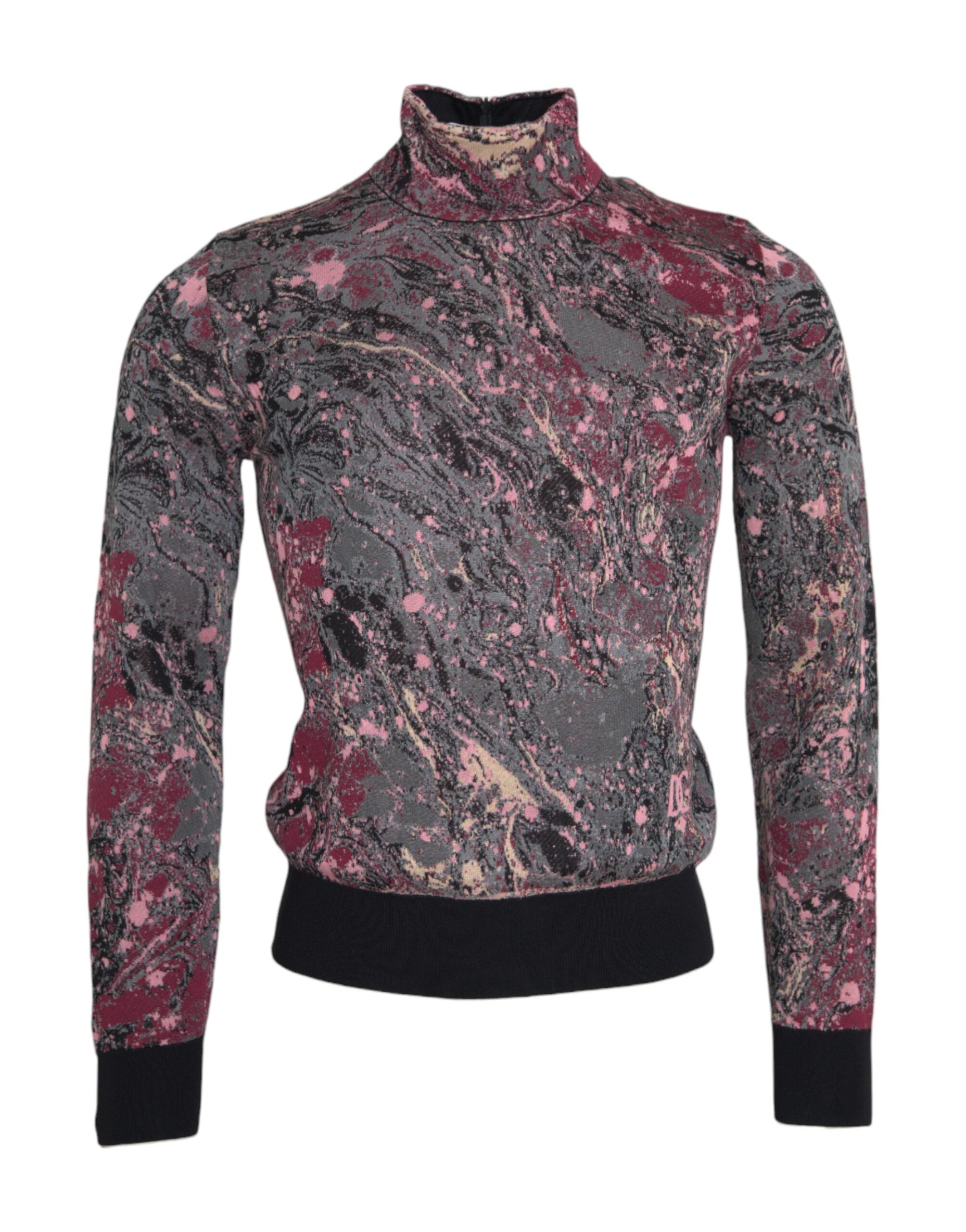 Multicolor graphic turtle neck men's sweater by Dolce & Gabbana, featuring a vibrant, artistic design and cozy knit fabric.