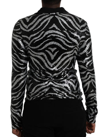 Black silver sequined polyester sweater by Dolce & Gabbana, showcasing a stylish, sparkly knit design.