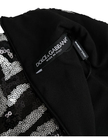 Black silver sequined polyester sweater by Dolce & Gabbana, featuring a shiny, embellished knit design.