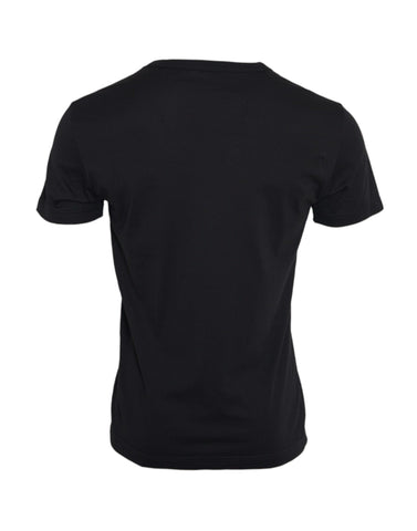 Black cotton Dolce & Gabbana short sleeve T-shirt with silver chain detail, casual fit, and classic round neckline.